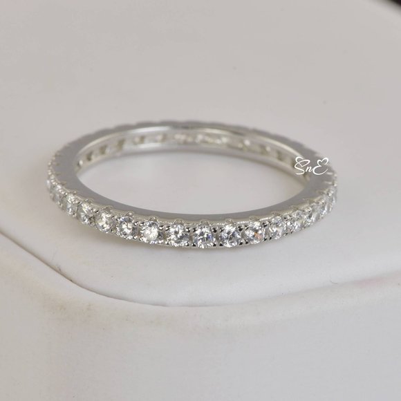 1 CLASSIC FULL ETERNITY STERLING SILVER BAND RING - Picture 5 of 5